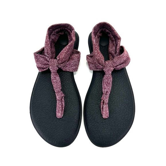 Sanuk Ella Women Yoga Foam Sandal Size 9 Burgundy Fabric Slingback Thong-Toe - Picture 9 of 10